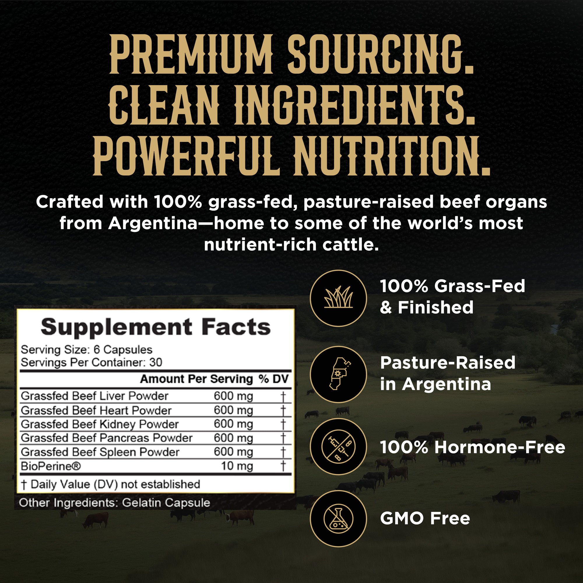 PRIMUS Grass Fed Beef Organ Supplement for Men & Women - Ancestral Blend 5 Organ Complex & BioPerine for Absorption, Vitality, Energy, Recovery, 180 Capsules