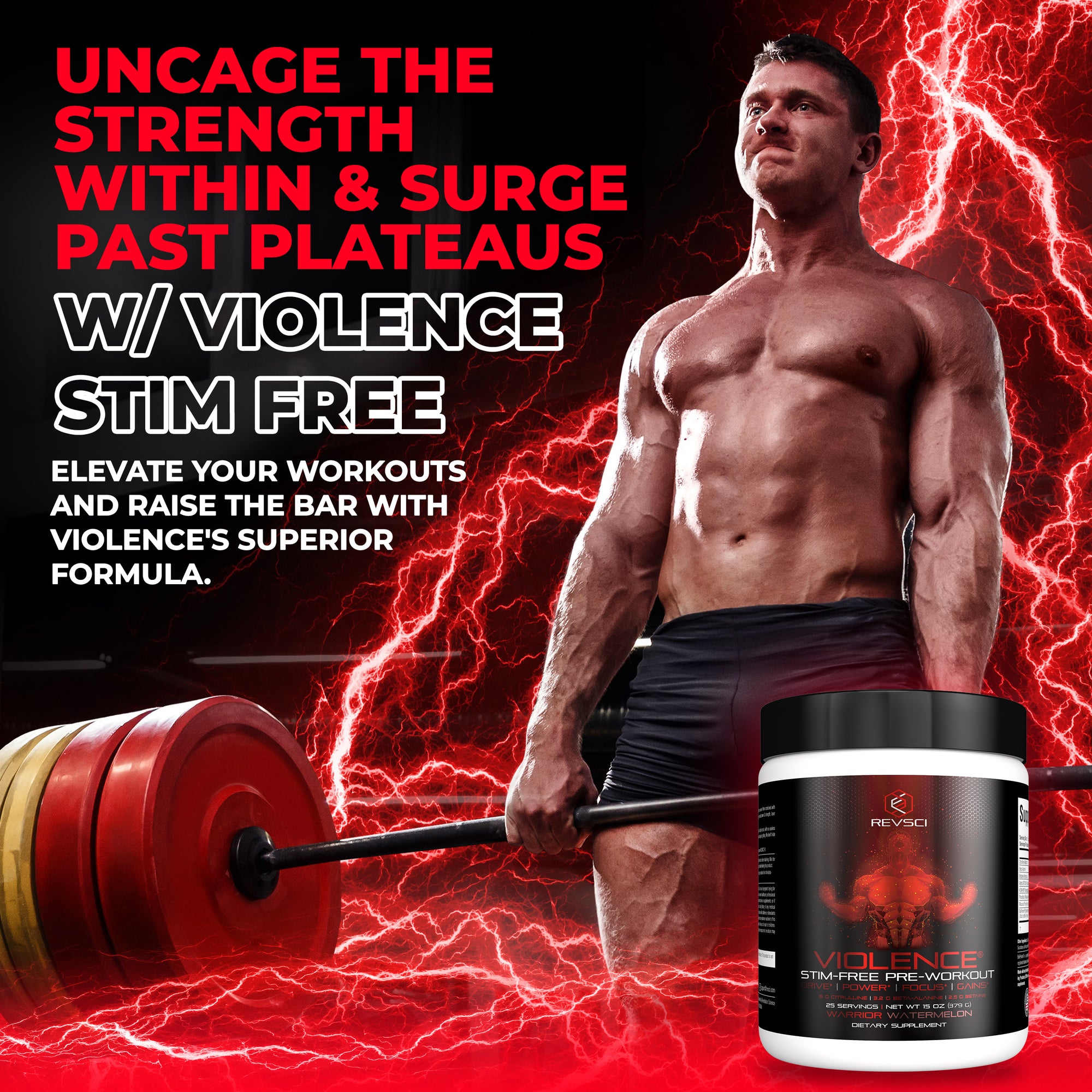 VIOLENCE Stim Free Pre Workout Powder by REVSCI, Precision Dosed Non Stim Preworkout Pump Pre Workout Caffeine Free Pre Workout Powder, Pump Supplement & Stimulant Free Nitric, Watermelon, 25 Servings
