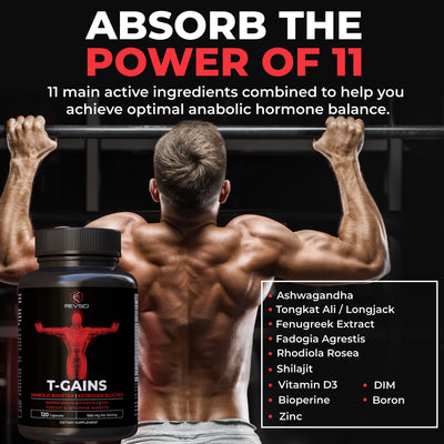 T-GAINS Testosterone Booster for Men for Muscle Growth (120 Caps) - Boosts Endurance, Strength, & Energy - Testosterone Supplement for Men, TRT Test Booster & Estrogen Blocker - HGH Supplements