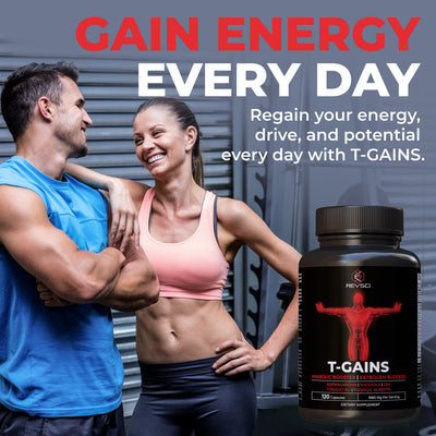 T-GAINS Testosterone Booster for Men for Muscle Growth (120 Caps) - Boosts Endurance, Strength, & Energy - Testosterone Supplement for Men, TRT Test Booster & Estrogen Blocker - HGH Supplements