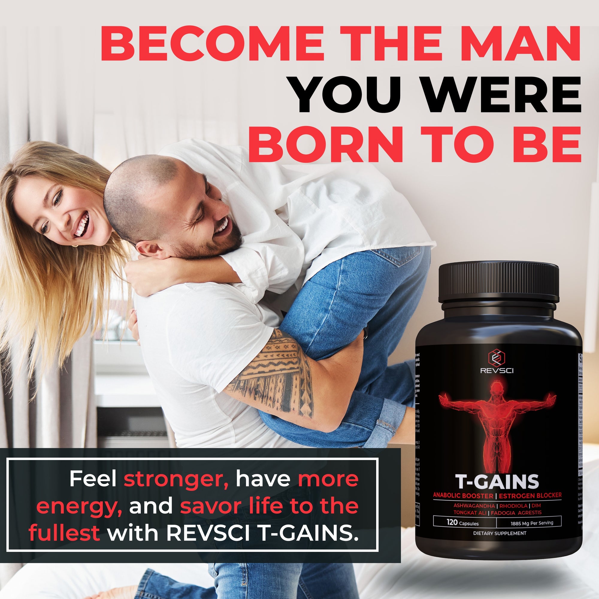 T-GAINS Testosterone Booster for Men for Muscle Growth (120 Caps) - Boosts Endurance, Strength, & Energy - Testosterone Supplement for Men, TRT Test Booster & Estrogen Blocker - HGH Supplements