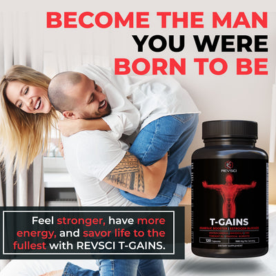 T-GAINS Testosterone Booster for Men for Muscle Growth (120 Caps) - Boosts Endurance, Strength, & Energy - Testosterone Supplement for Men, TRT Test Booster & Estrogen Blocker - HGH Supplements
