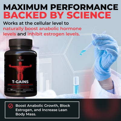 T-GAINS Testosterone Booster for Men for Muscle Growth (120 Caps) - Boosts Endurance, Strength, & Energy - Testosterone Supplement for Men, TRT Test Booster & Estrogen Blocker - HGH Supplements