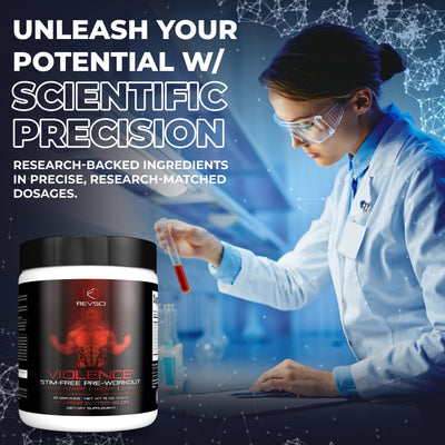 VIOLENCE Stim Free Pre Workout Powder by REVSCI, Precision Dosed Non Stim Preworkout Pump Pre Workout Caffeine Free Pre Workout Powder, Pump Supplement & Stimulant Free Nitric, Watermelon, 25 Servings