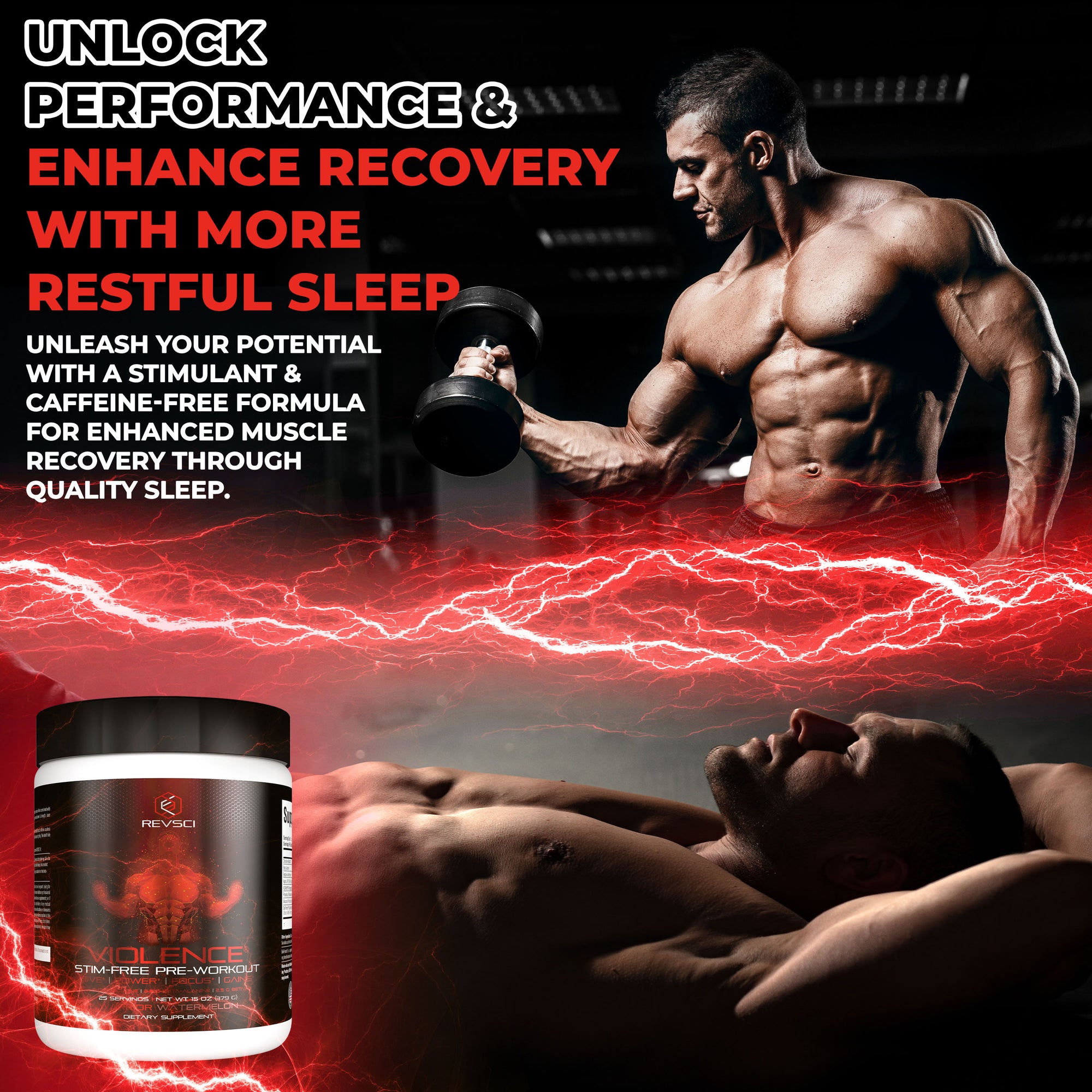 VIOLENCE Stim Free Pre Workout Powder by REVSCI, Precision Dosed Non Stim Preworkout Pump Pre Workout Caffeine Free Pre Workout Powder, Pump Supplement & Stimulant Free Nitric, Watermelon, 25 Servings