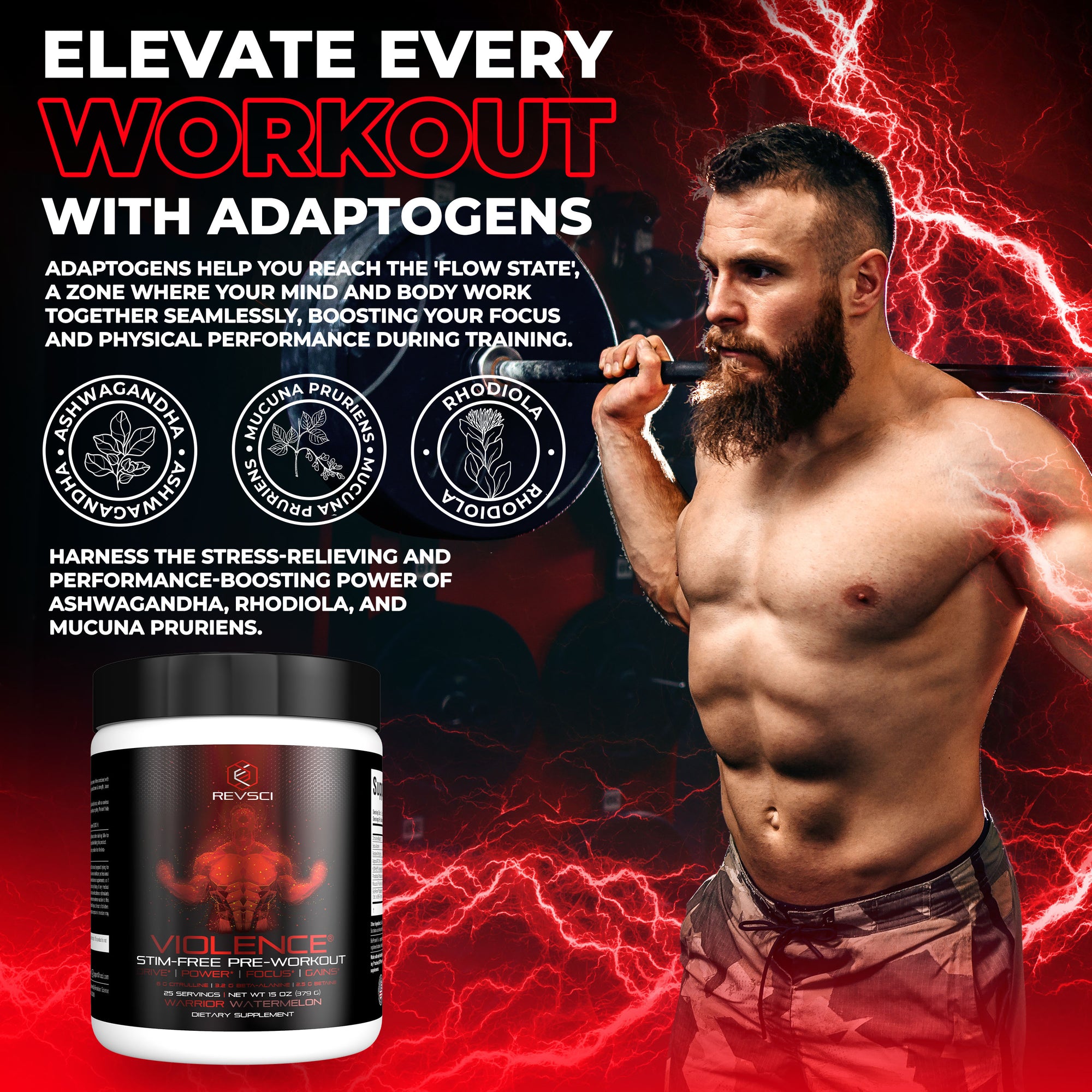 VIOLENCE Stim Free Pre Workout Powder by REVSCI, Precision Dosed Non Stim Preworkout Pump Pre Workout Caffeine Free Pre Workout Powder, Pump Supplement & Stimulant Free Nitric, Watermelon, 25 Servings