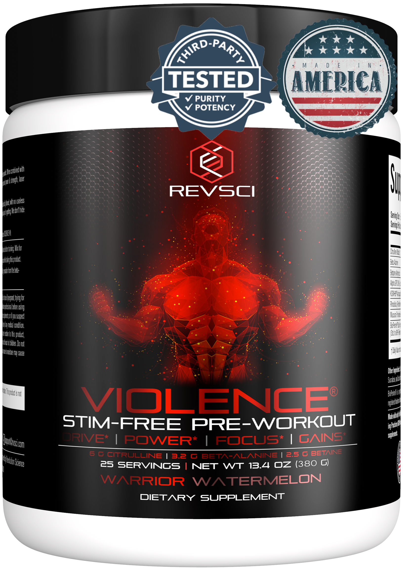 VIOLENCE Stim Free Pre Workout Powder by REVSCI, Precision Dosed Non Stim Preworkout Pump Pre Workout Caffeine Free Pre Workout Powder, Pump Supplement & Stimulant Free Nitric, Watermelon, 25 Servings