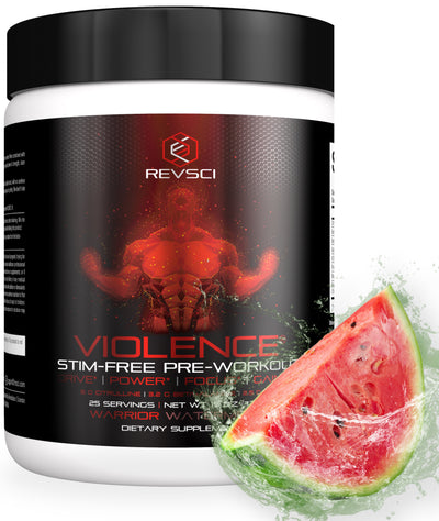 VIOLENCE Stim Free Pre Workout Powder by REVSCI, Precision Dosed Non Stim Preworkout Pump Pre Workout Caffeine Free Pre Workout Powder, Pump Supplement & Stimulant Free Nitric, Watermelon, 25 Servings