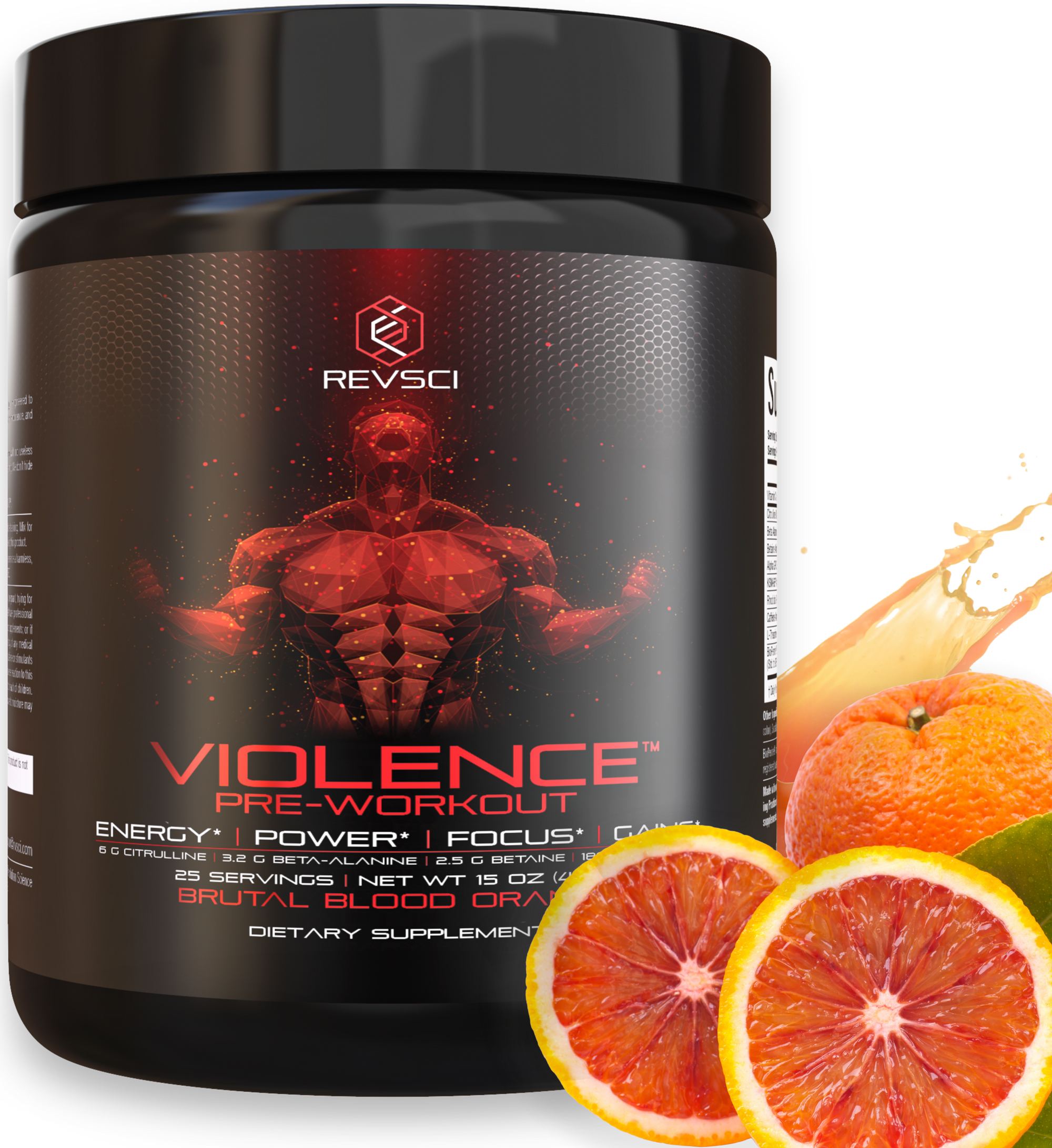 Violence Pre Workout Powder for Men & Women, Clinically Dosed Preworkout, 180 mg Caffeine + L-Theanine, L Citrulline Malate, Beta Alanine, Alpha GPC - 25 Servings, Blood Orange - Energy, Focus & Pump