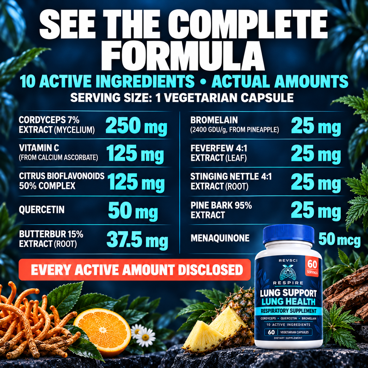 RESPIRE complete ten ingredient formula with labeled amounts