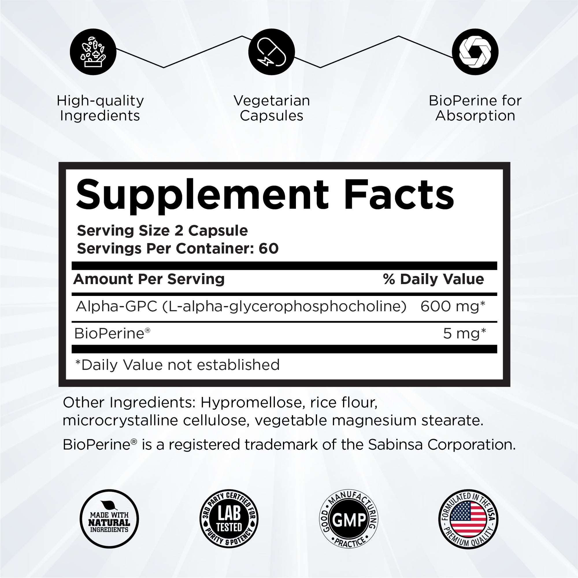 Hyper Absorb Alpha GPC, Brain Nootropic & Choline Supplement