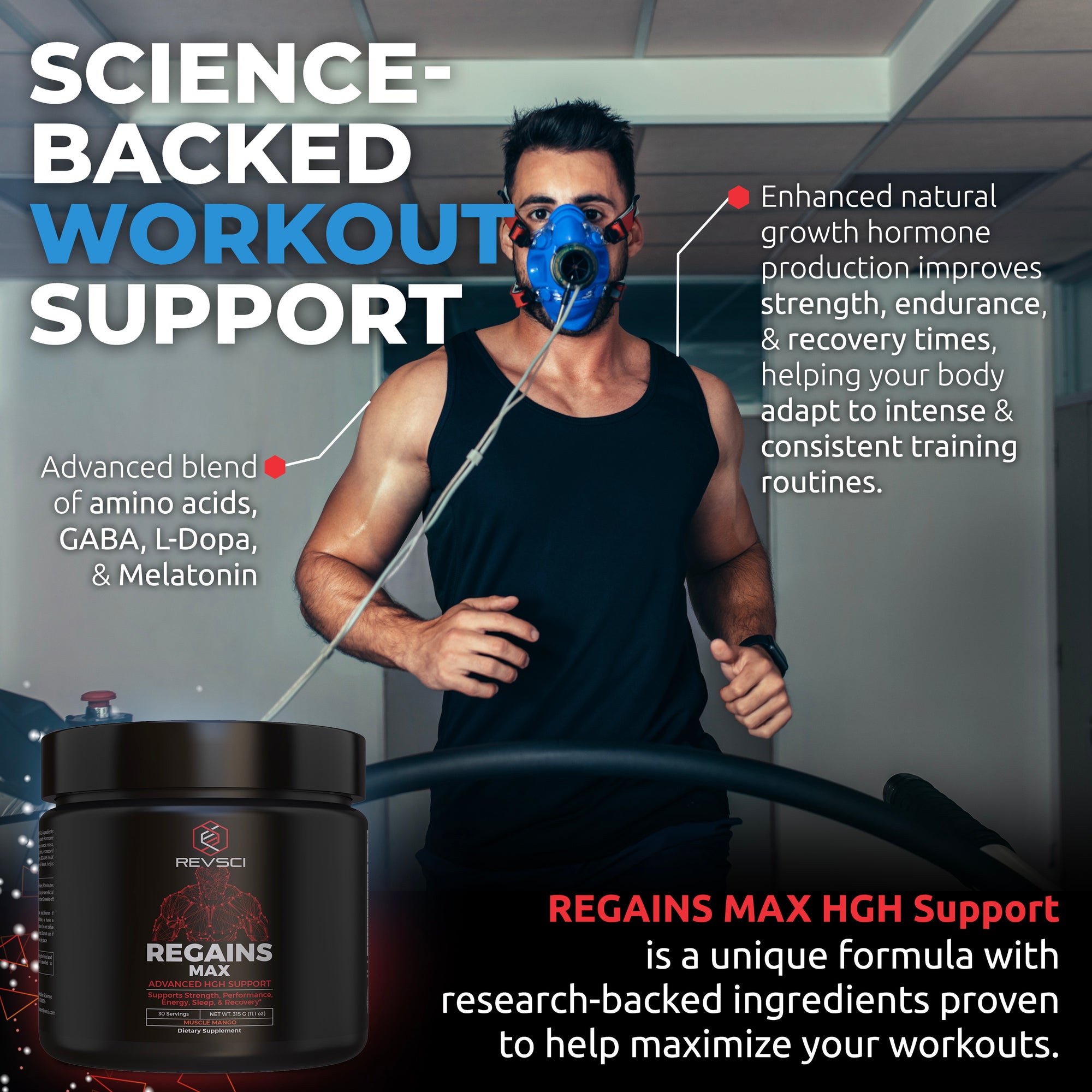 REGAINS MAX - Polvo natural del suplemento de apoyo de la hormona de crecimiento humano HGH
