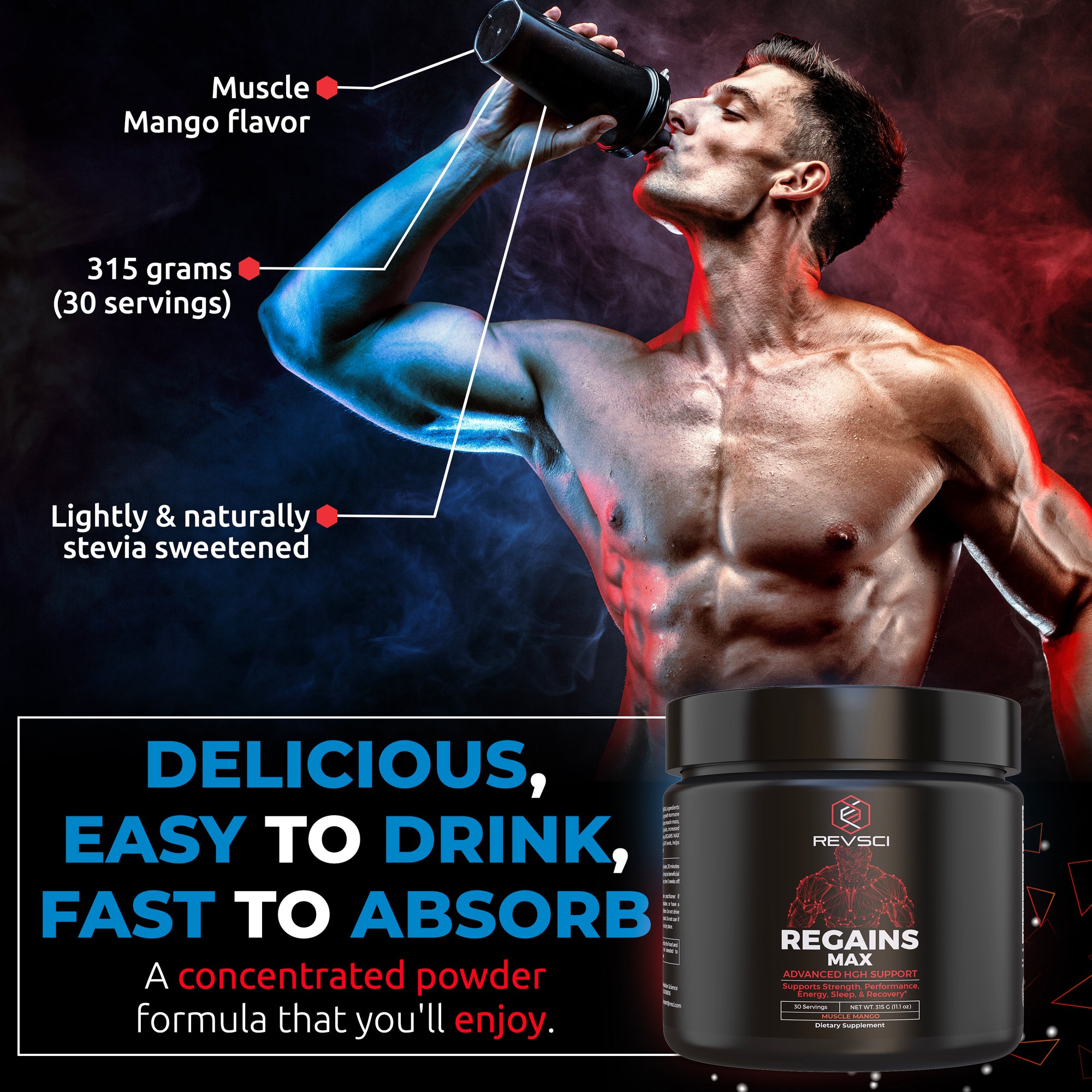 REGAINS MAX - Polvo natural del suplemento de apoyo de la hormona de crecimiento humano HGH