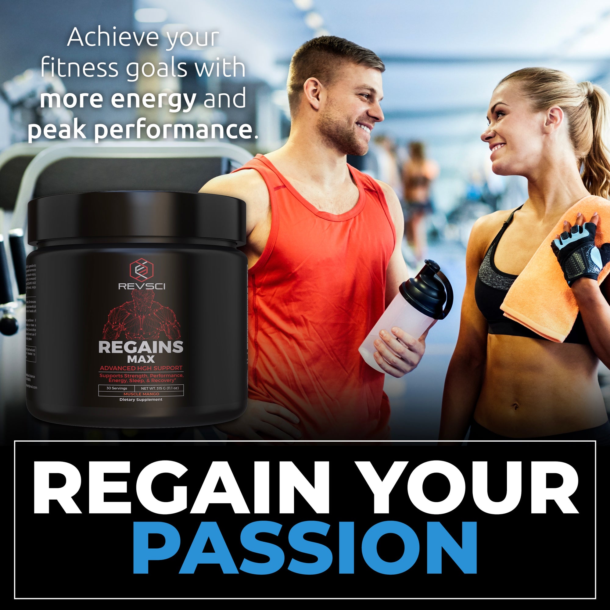 REGAINS MAX - Polvo natural del suplemento de apoyo de la hormona de crecimiento humano HGH