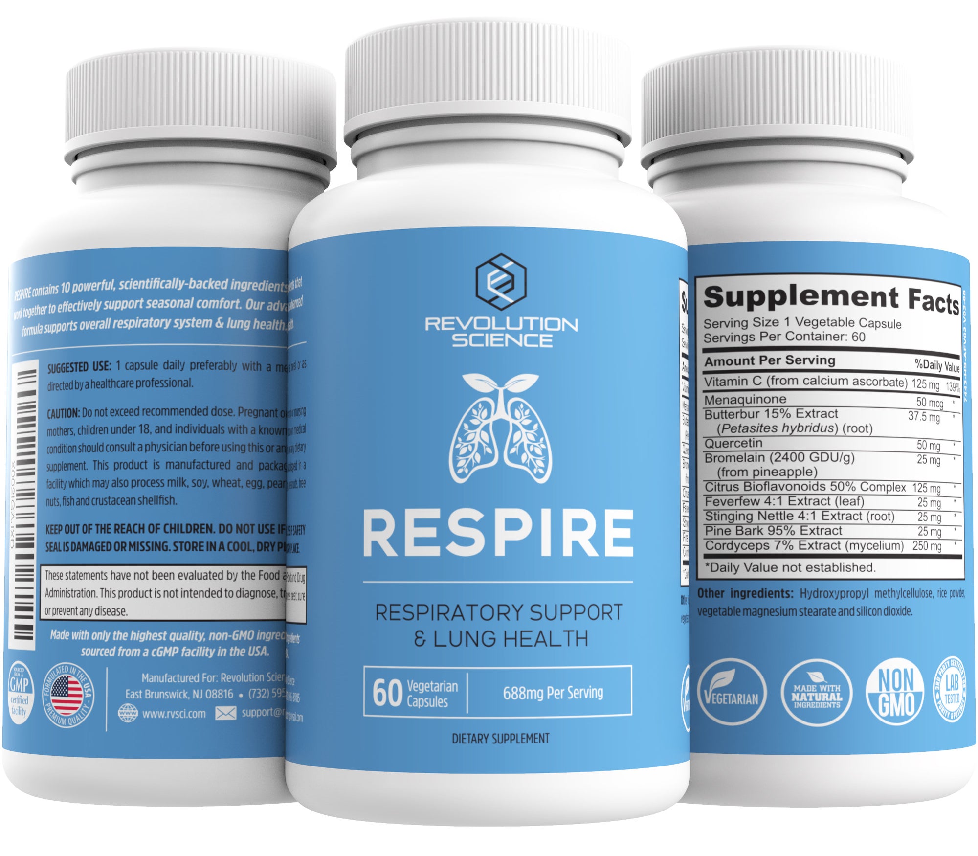 Revolution Science RESPIRE Lung Support Supplement – Super Lungs Complex for Lung Detox & Lung Cleanse Support, Clear Lungs + Bronchial & Sinus Support, 60 Veg Capsules Unit Pack