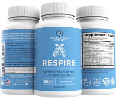 Revolution Science RESPIRE Lung Support Supplement – Super Lungs Complex for Lung Detox & Lung Cleanse Support, Clear Lungs + Bronchial & Sinus Support, 60 Veg Capsules Unit Pack