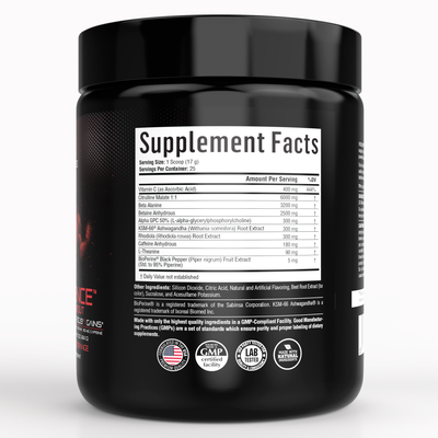 Violence Pre Workout Powder for Men & Women, Clinically Dosed Preworkout, 180 mg Caffeine + L-Theanine, L Citrulline Malate, Beta Alanine, Alpha GPC - 25 Servings, Blood Orange - Energy, Focus & Pump