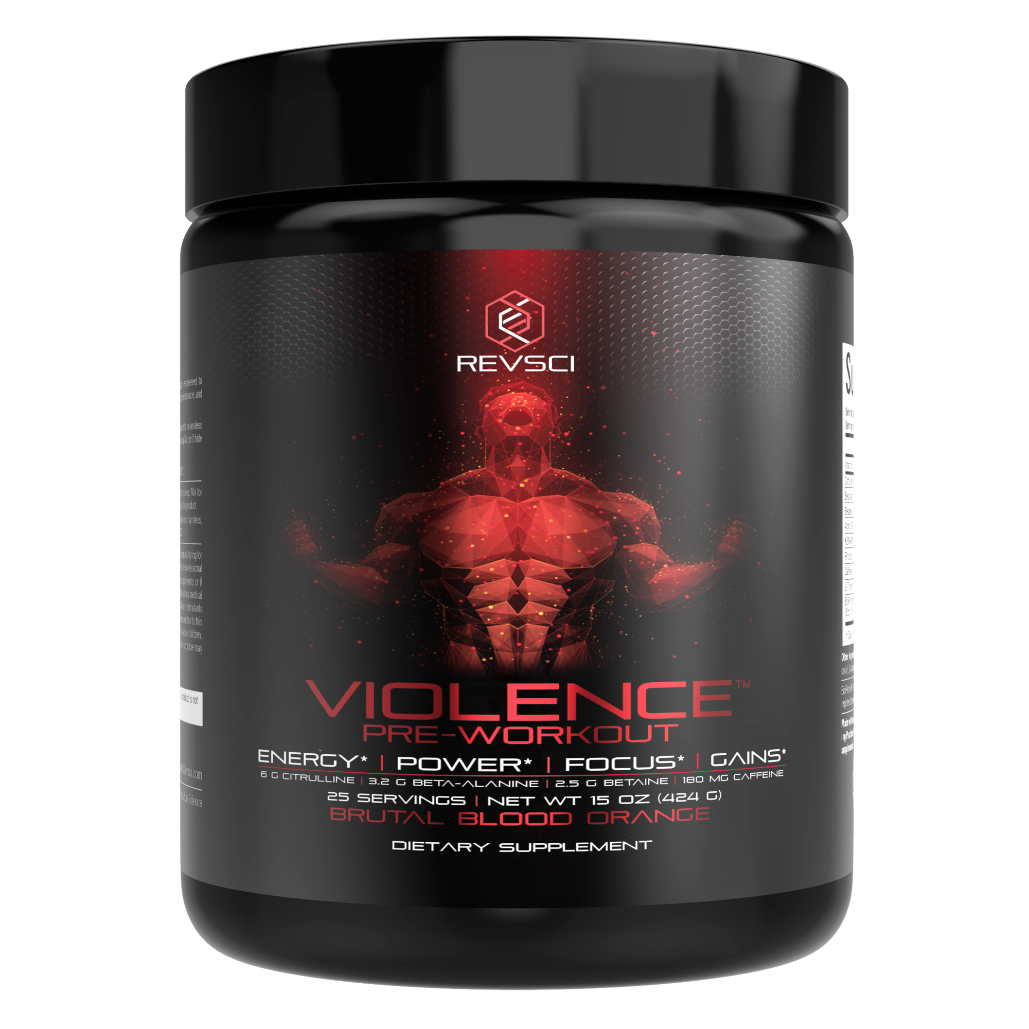 Violence Pre Workout Powder for Men & Women, Clinically Dosed Preworkout, 180 mg Caffeine + L-Theanine, L Citrulline Malate, Beta Alanine, Alpha GPC - 25 Servings, Blood Orange - Energy, Focus & Pump