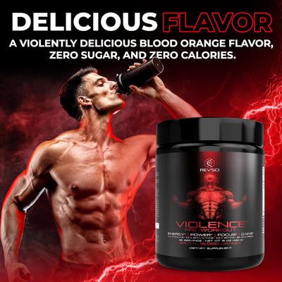 Violence Pre Workout Powder for Men & Women, Clinically Dosed Preworkout, 180 mg Caffeine + L-Theanine, L Citrulline Malate, Beta Alanine, Alpha GPC - 25 Servings, Blood Orange - Energy, Focus & Pump