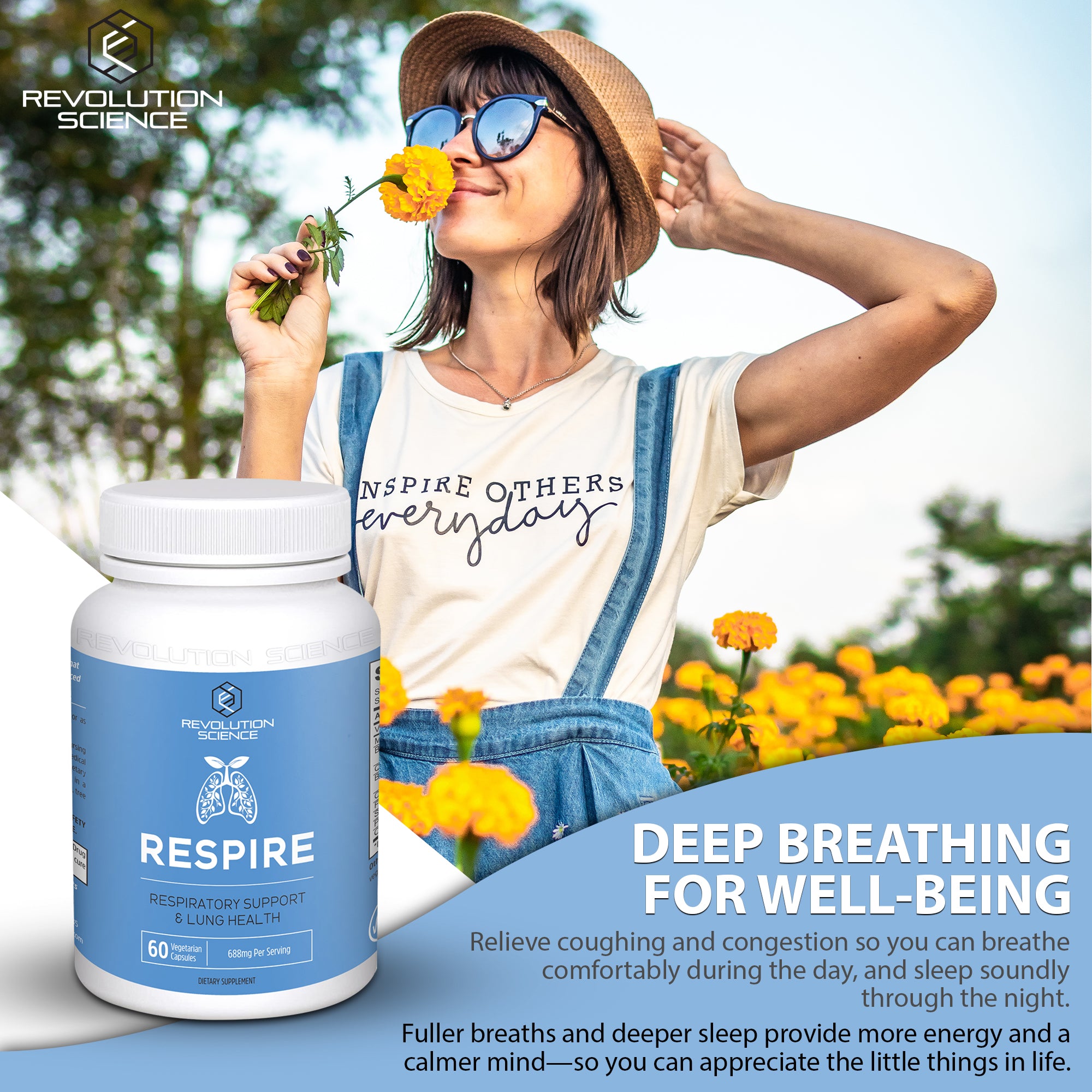 Revolution Science RESPIRE Lung Support Supplement – Super Lungs Complex for Lung Detox & Lung Cleanse Support, Clear Lungs + Bronchial & Sinus Support, 60 Veg Capsules Unit Pack