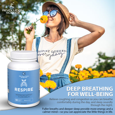 Revolution Science RESPIRE Lung Support Supplement – Super Lungs Complex for Lung Detox & Lung Cleanse Support, Clear Lungs + Bronchial & Sinus Support, 60 Veg Capsules Unit Pack