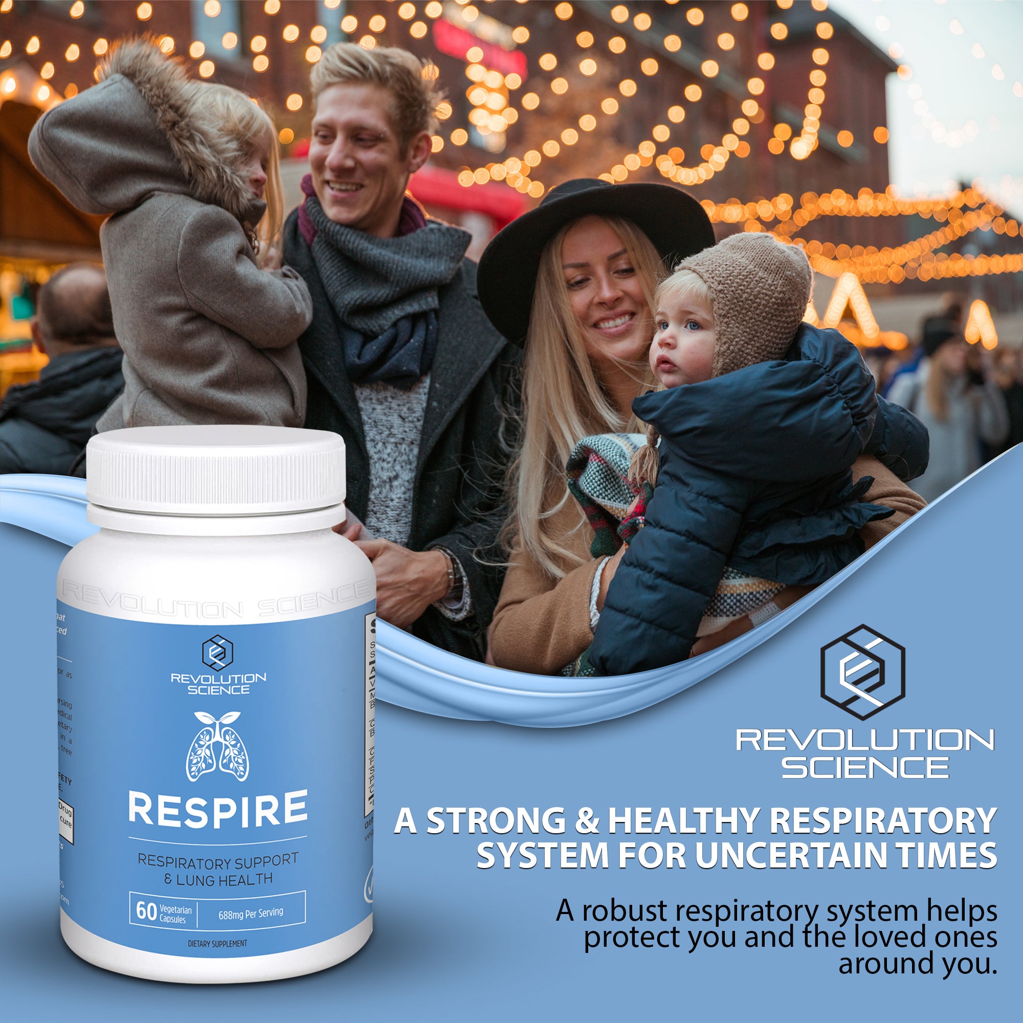 Revolution Science RESPIRE Lung Support Supplement – Super Lungs Complex for Lung Detox & Lung Cleanse Support, Clear Lungs + Bronchial & Sinus Support, 60 Veg Capsules Unit Pack