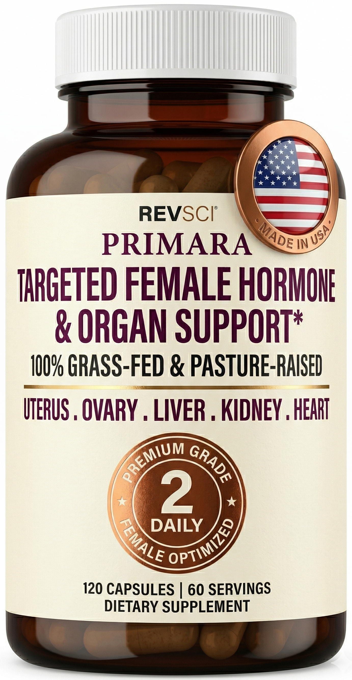 PRIMARA Beef Organ Supplement for Women - 5 Grassfed Organs - Made in USA
