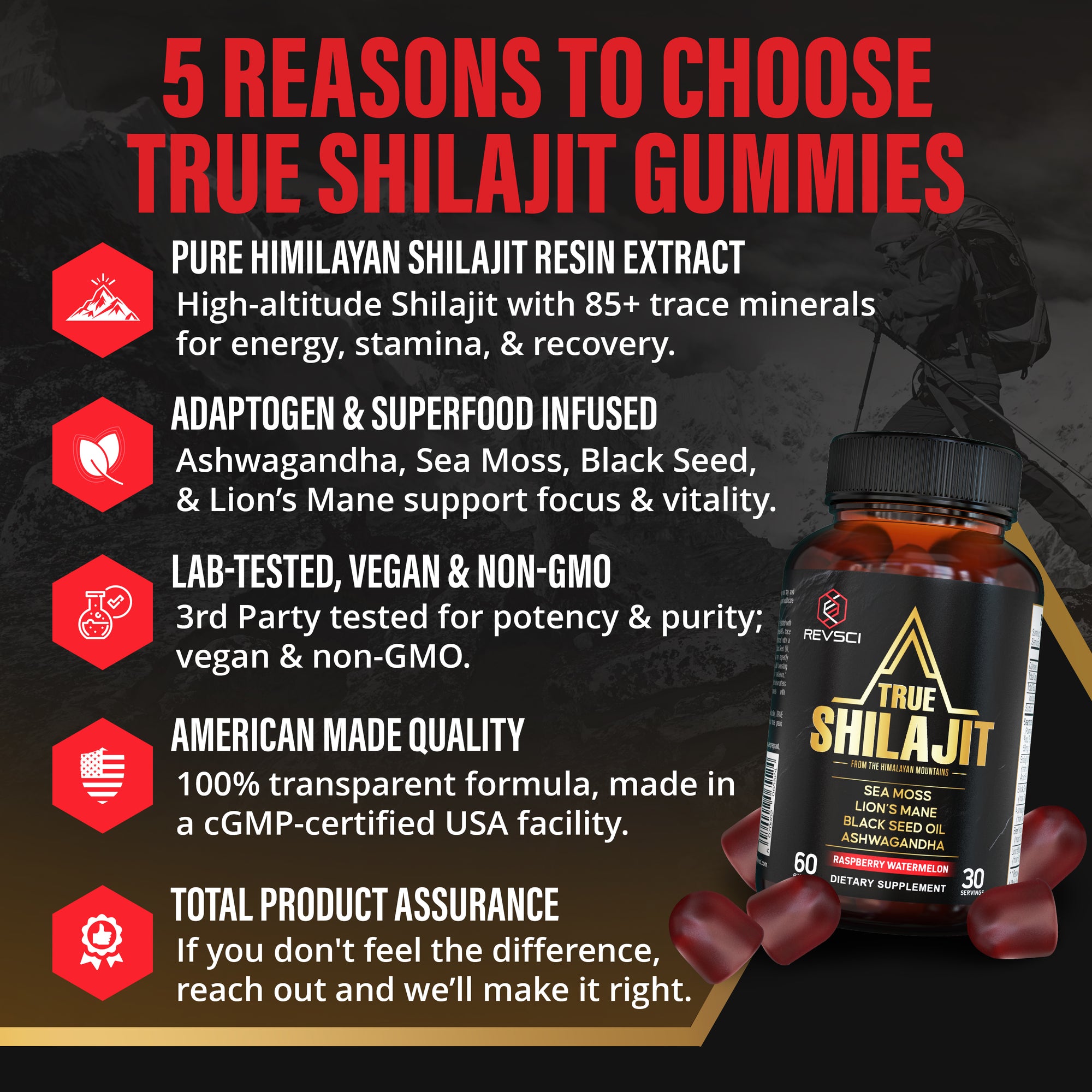 TRUE Shilajit Gummies – Pure Himalayan Blend with Ashwagandha & Sea Moss for Daily Energy & Focus