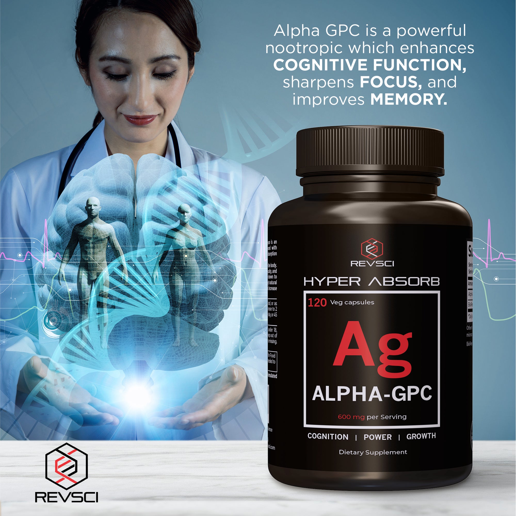Hyper Absorb Alpha GPC, Brain Nootropic & Choline Supplement by REVSCI -  Revolution Science